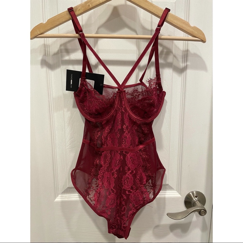 Red lace lingerie bodysuit